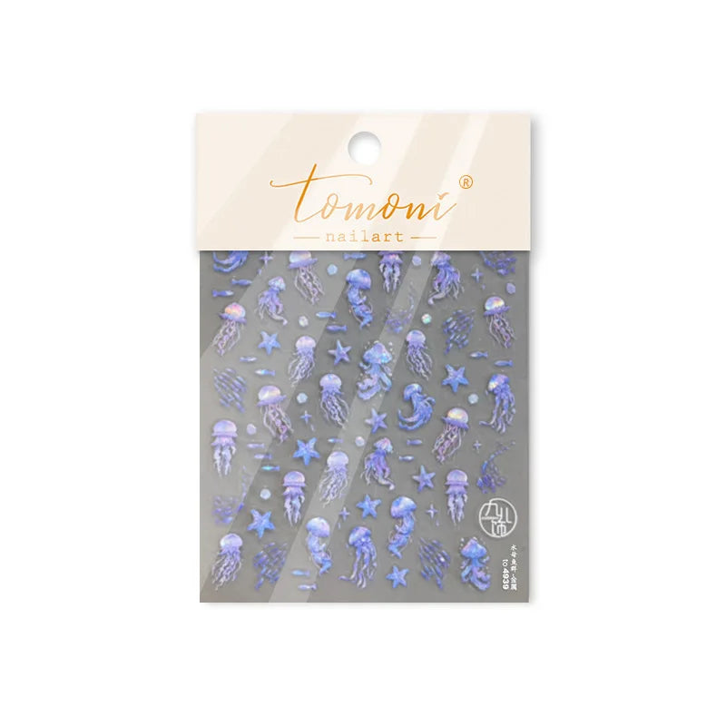 Romantic Mermaid Tail Water Bubbles Seahorse Shell Starfish Coral Pearl Pendant Self Adhesive Nail Art Stickers Manicure Decals (Online Order Only)