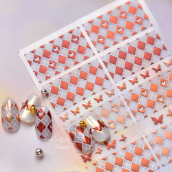 Geometric Grid Square Butterfly Snow Star Metal Self Adhesive Nail Art Sticker Snowflake Rhinestone Manicure Decal Nail Supplies (ONLINE ORDER ONLY)