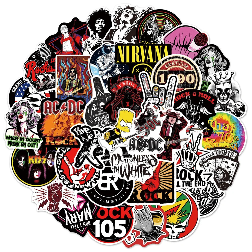 54pcs Vintage Rock Music Stickers for Scrapbook Guitar Laptop Phone Craft Supplies (Online Order Only)