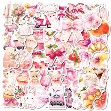10/30/50PCS Kawaii Pink Sweet Sticky PVC Sticker Aesthetic Children's Stationery DIY Decoration Scrapbooking School Supplies (ONLINE ORDER ONLY)