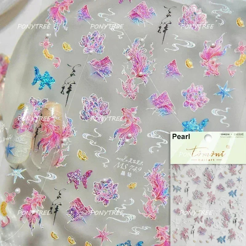 Hot Stamping Laser Shell Conch Starfish Pearl Whale Coral Dolphin Summer Beach Sea Wave Jellyfish Bubble Nail Art Stickers Decal (ONLINE ORDER ONLY)
