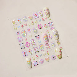 Retro Tulip Flowers Daisy Photo Frame Geometric Border Bowknot Butterfly Soft Relief Adhesive Nail Art Stickers Manicure Decals (ONLINE ORDER ONLY)