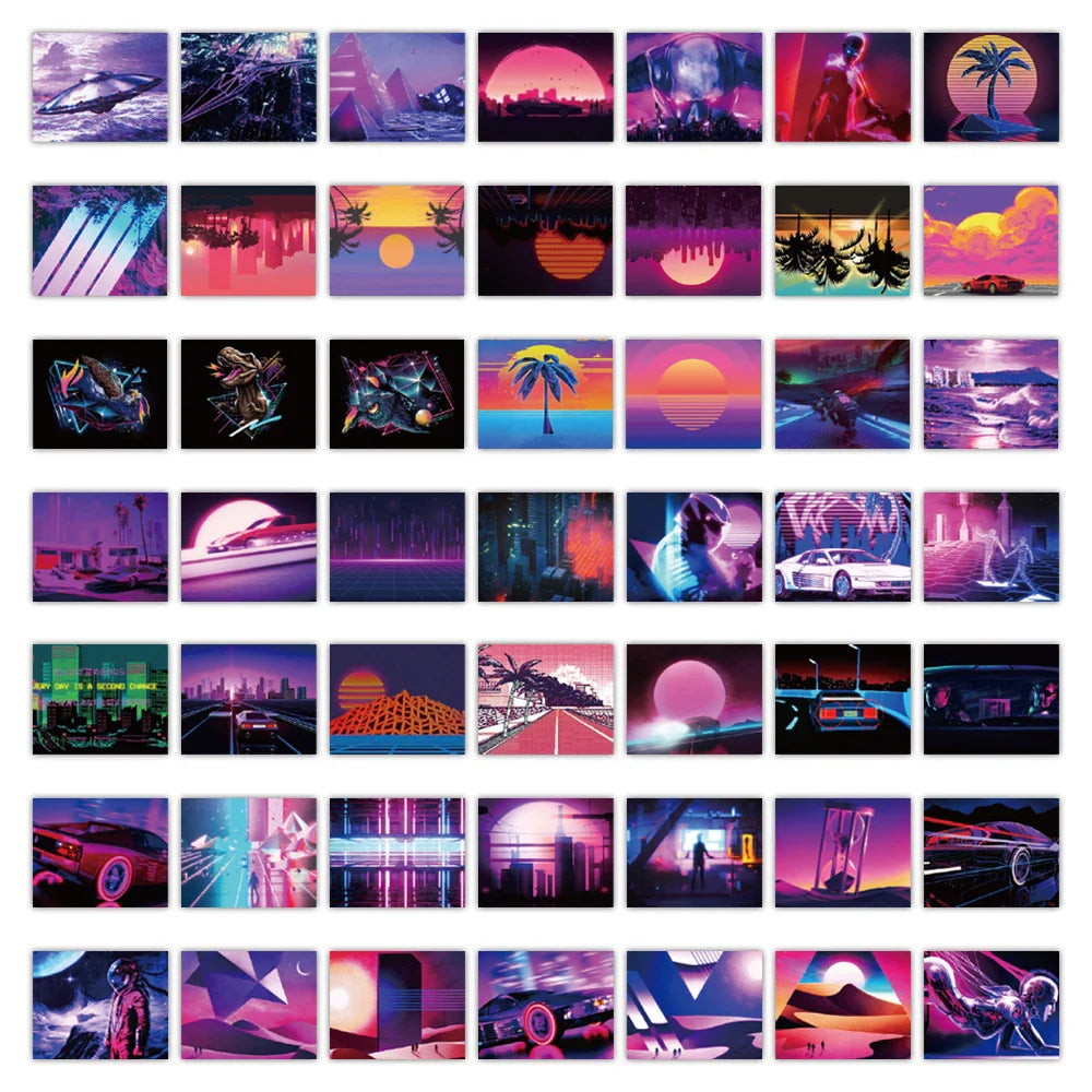 10/30/52pcs Laser INS Vaporwave Aesthetic Stickers Skateboard Scrapbook Phone Laptop Luggage Cartoon Cool Sticker Decals Kid Toy (ONLINE ORDER ONLY)