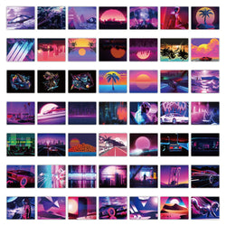10/30/52pcs Laser INS Vaporwave Aesthetic Stickers Skateboard Scrapbook Phone Laptop Luggage Cartoon Cool Sticker Decals Kid Toy (ONLINE ORDER ONLY)
