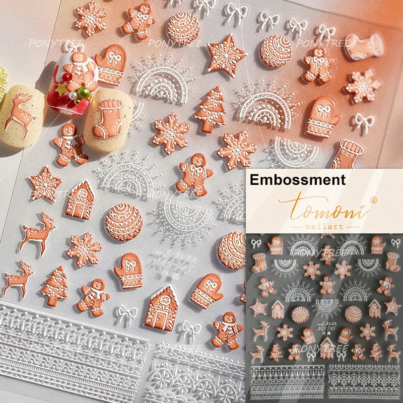 Cat Kitten Star Tree Bell Angel Bowknot Snowman Envelope Pinecone Bone Adhesive Nail Art Stickers Cup Rhinestone Manicure Decals (ONLINE ORDER ONLY)
