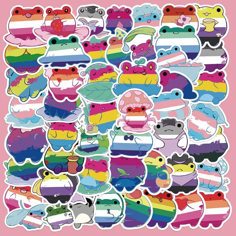 50pcs Cartoon Frog Graffiti Stickers for Helmet, Wall, DIY Decoration Wholesale (ONLINE ORDER ONLY)