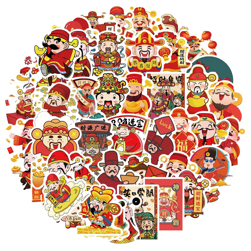 God of Wealth Stickers 10/30/50Pcs Cartoon Decal for Laptop, Motorcycle, Luggage, Snowboard, Fridge, Car (Online Order Only)