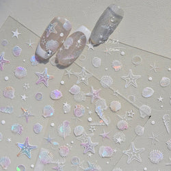 Summer Beach Ocean Shell Starfish Clams Conch Stars Sea Bubble Seasnail Soft Relief Decoration Nail Art Stickers Manicure Decals (ONLINE ORDER ONLY)