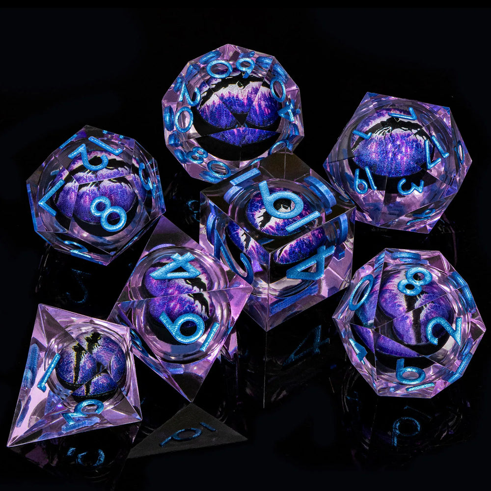 7 Piece Handcrafted Sharp Edged Dice Set With Liquid Core Eyeball (Online Order Only)