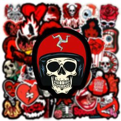10/30/50PCS Cool Black Red  Gothic Skull Horror Stickers Graffiti Toys DIY Fridge Laptop Phone Notebook Luggage Car Sticker Gift (ONLINE ORDER ONLY)