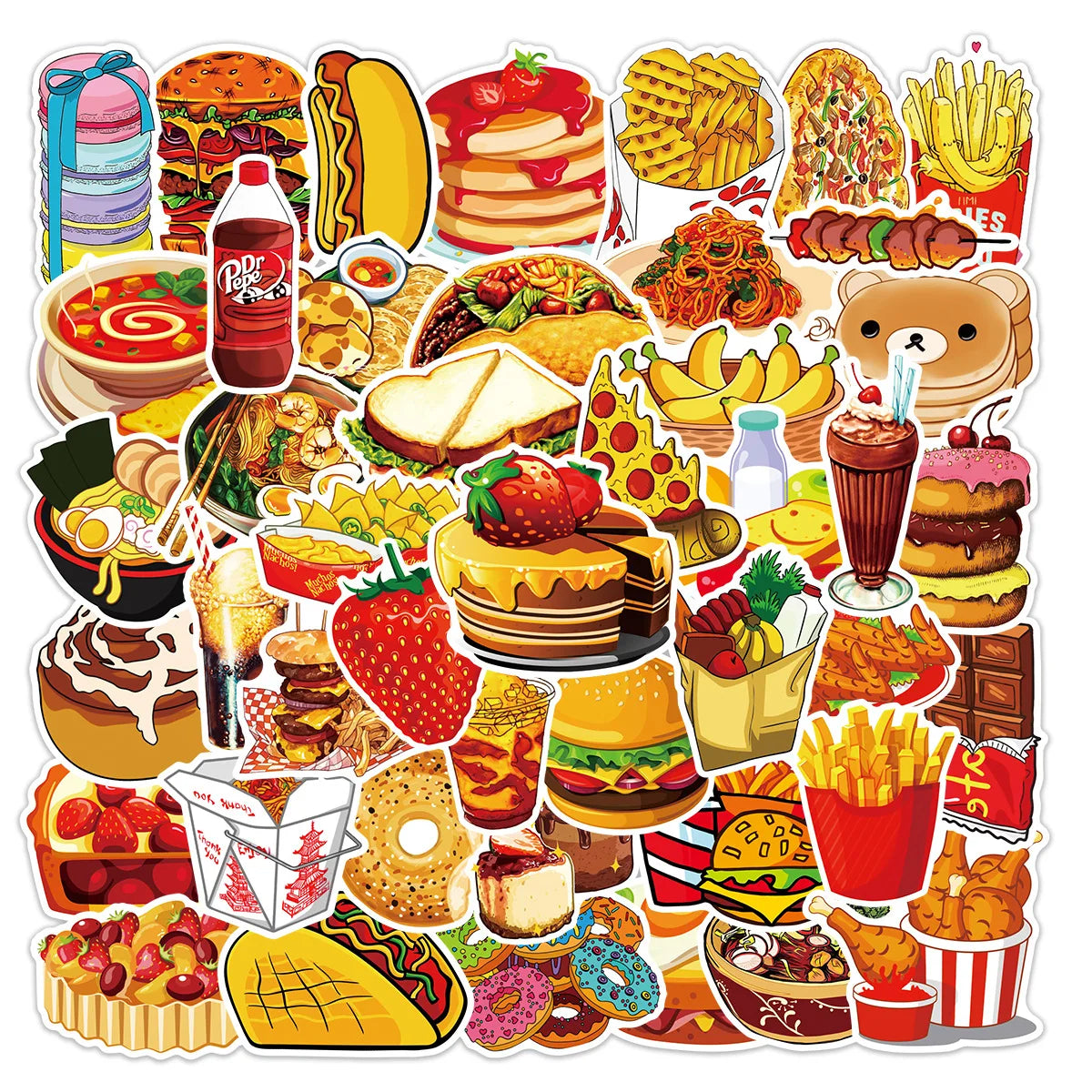 50pcs Cartoon Food Stickers for Helmet, Wall, DIY Decoration (ONLINE ORDER ONLY)