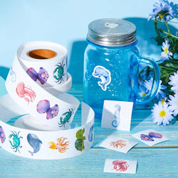 500Pcs /1 Rolls 2.5cm/1inch Aliens of mMarine Animals Sticker Decoration Gift Box Sticker Label Stationery Sticker (ONLINE ORDER ONLY)