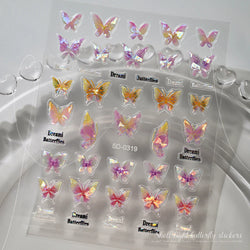 1pc Aurora Butterfly Nail Stickers Pink Butterfly Shell Light Beam Angel Wings Sliders Fairy Light & Lively Translucent Nail Dec (ONLINE ORDER ONLY)