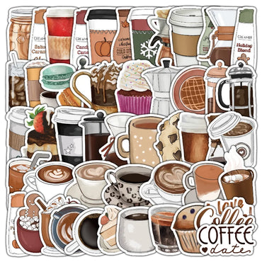 Coffee Drink Graffiti Stickers for Scrapbook, Suitcase, Water Bottle, Phone, Laptop, Guitar, Car, Skateboard - 10/25/50pcs (Online Order Only)