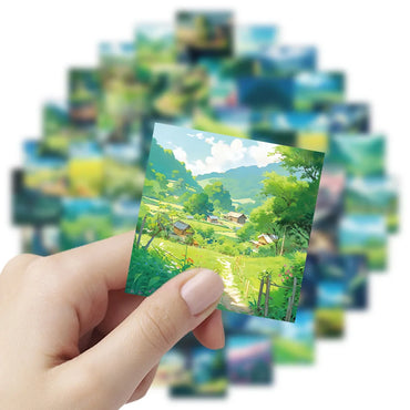 10/30/60PCS Aesthetic Landscape Stickers Decals DIY Phone Suitcase Skateboard Phone Suitcase Car PVC Waterproof Kids Sticker Toy (ONLINE ORDER ONLY)
