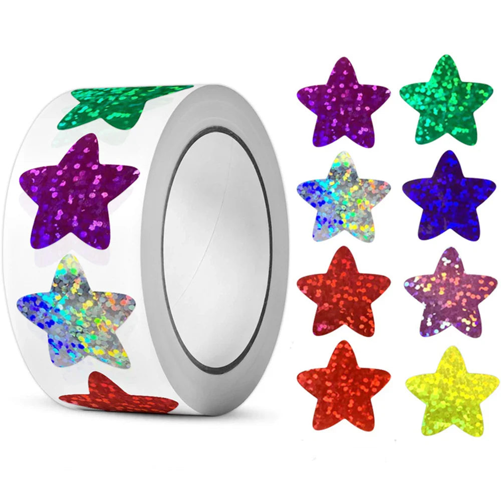 500 Glitter Star Stickers Roll for Kids, Teachers, Party, Business, Scrapbooking (ONLINE ORDER ONLY)