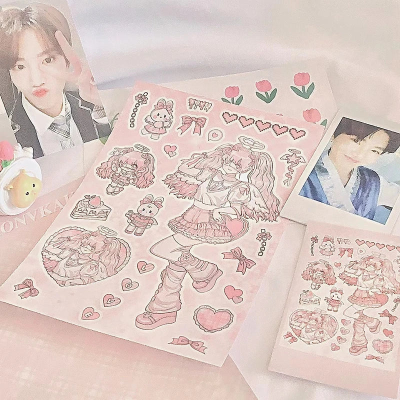 Sweet Cute Skateboard Girl Stickers Diary Scrapbooking DIY Album Decoration Sticker Aesthetic Personalized Kawaii Stationery (Online Order Only)