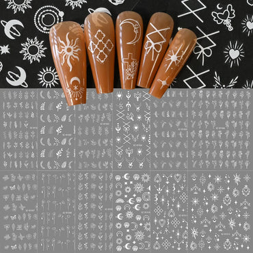 12PCS White Flowers Leaves 3D Nail Stickers Star/Moon/Sun Nail Art Decoration Decals Geometric Flower Stickers Nail Art Supplies (ONLINE ORDER ONLY)