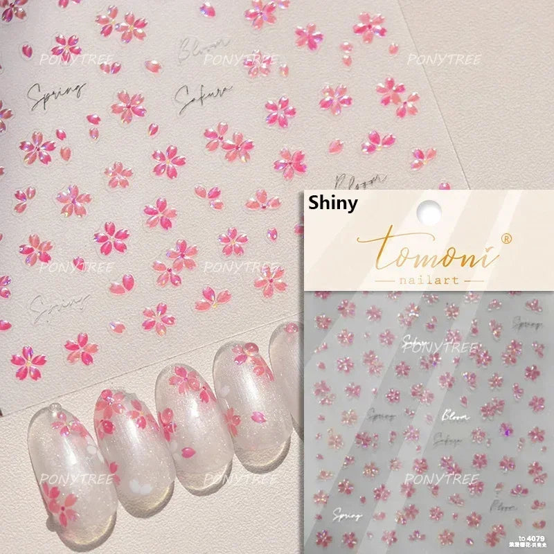 Pink Hot Stamping Flower Charm Peach Blossom Canglan Clover Daisy Pearl Self Adhesive Nail Art Decoration Sticker Manicure Decal (ONLINE ORDER ONLY)