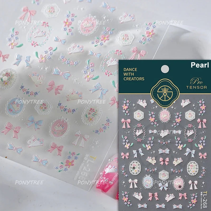 Bunny Love Heart Rabbit Nurse Cut Wound Bowknot Pill Flower Medicine Treatment Self Adhesive Nail Art Stickers Manicure Decals (ONLINE ORDER ONLY)