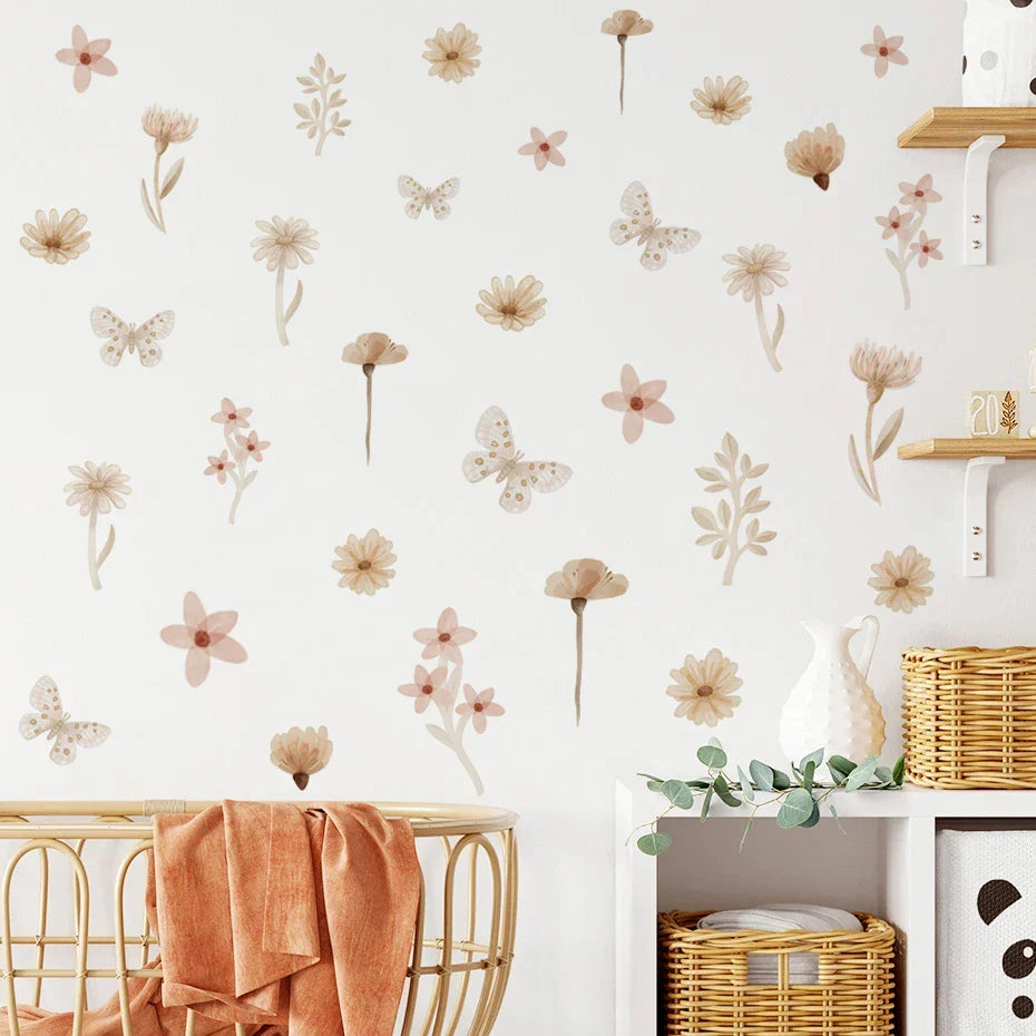 Pink Flower Wall Stickers, Self-Adhesive Vinyl, Living Room & Girls Bedroom Decor (ONLINE ORDER ONLY)