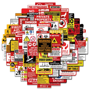 10/40/75pcs Funny Warning Stickers Danger Banning Signs Reminder Decals Skateboard Car Laptop Motorcycle Cool Waterproof Sticker (Online Order Only)