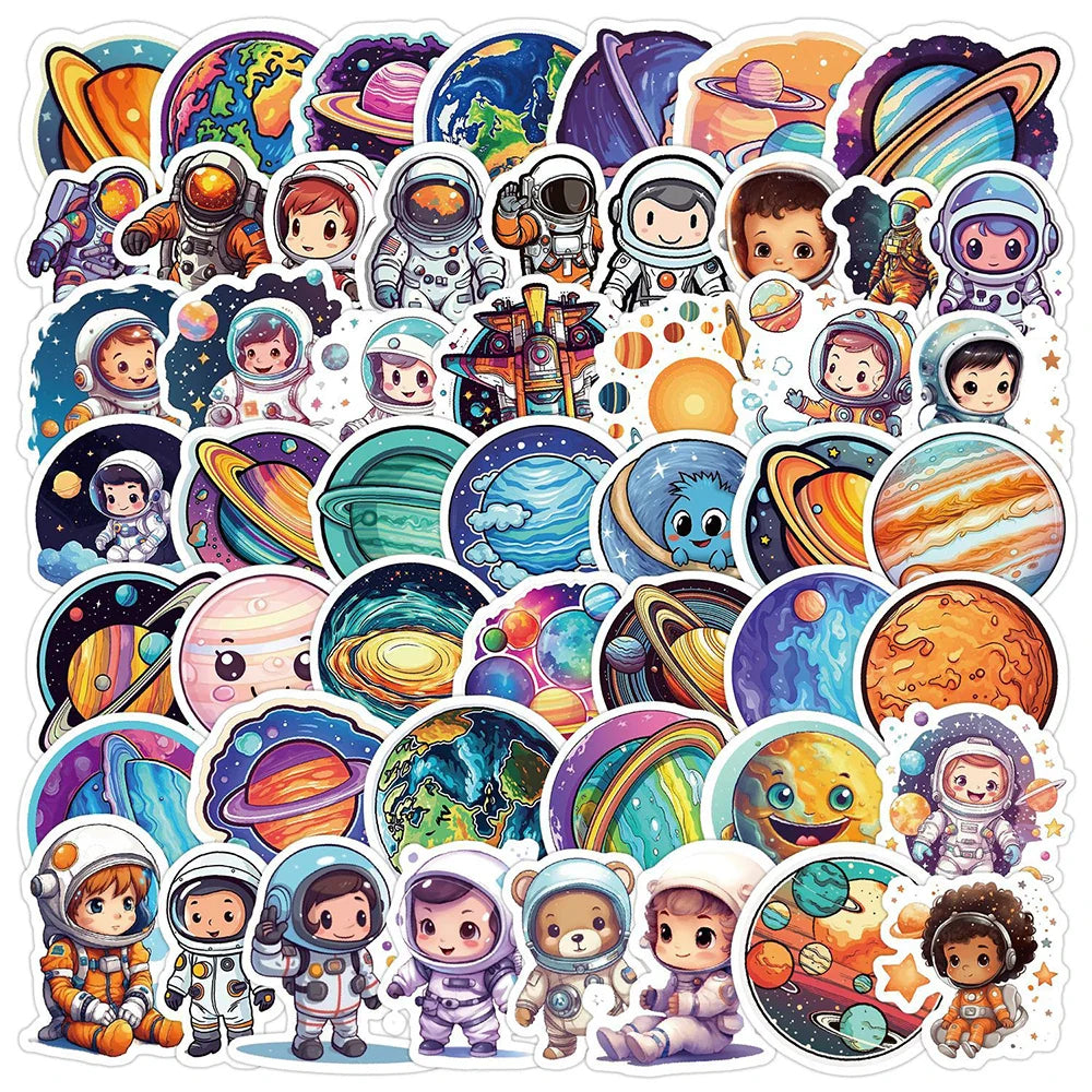 Cartoon Planet Astronaut Stickers for Laptop, Phone, Suitcase, Diary - 10/30/50pcs (ONLINE ORDER ONLY)