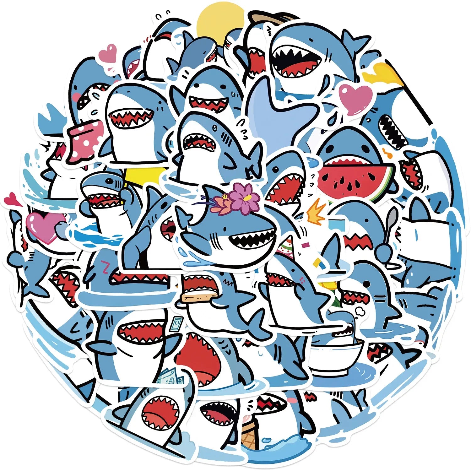 Blue Shark Stickers Pack - Cute Animal Decals for Kids, Skateboard, Guitar, Laptop, Luggage (ONLINE ORDER ONLY)