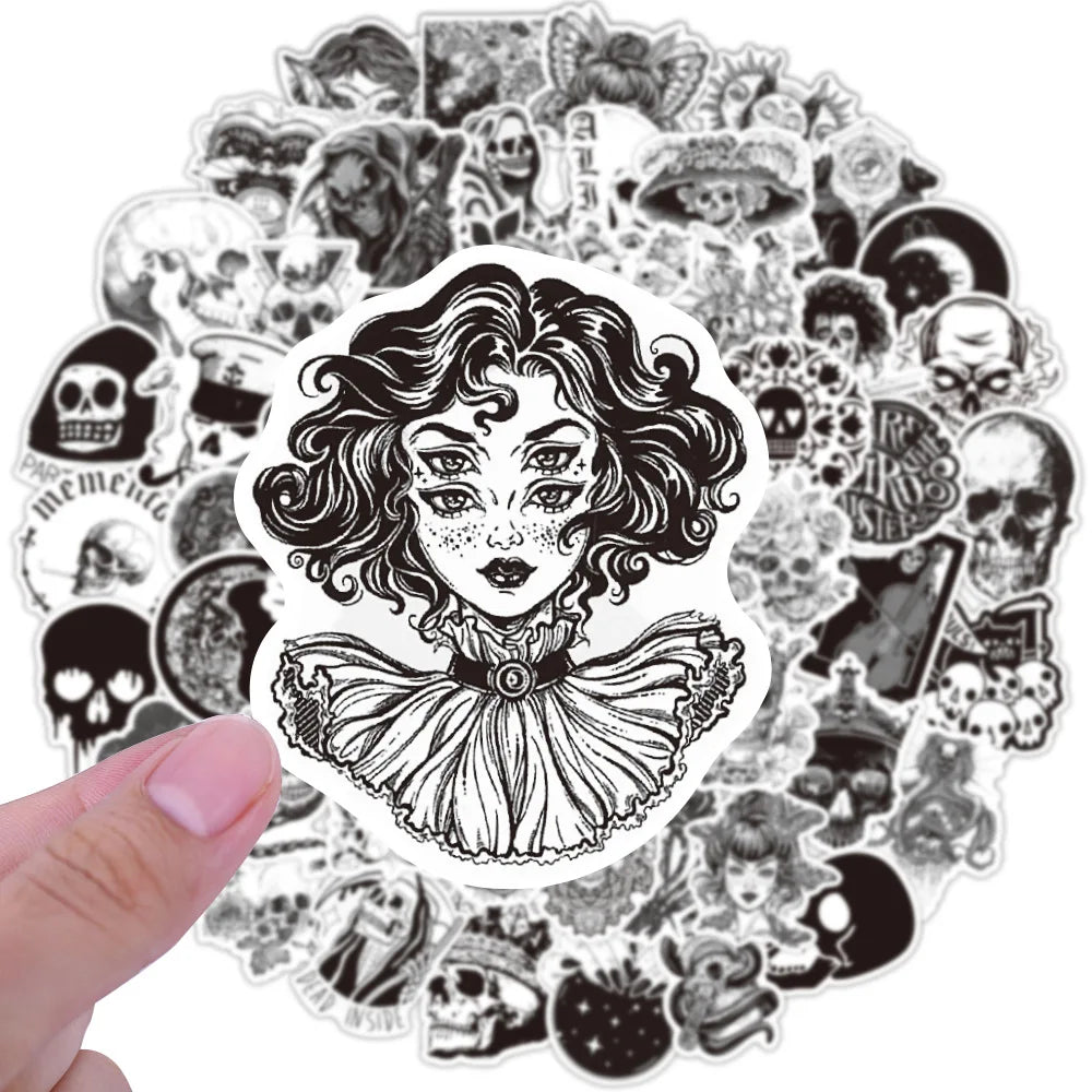 10/30/50/100pcs Cool Black White Punk Horror Gothic Graffiti Sticker Packs (ONLINE ORDER ONLY)