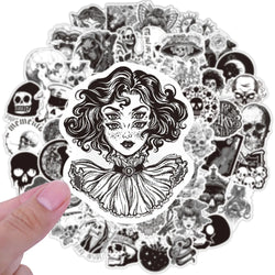 10/30/50/100pcs Cool Black White Punk Horror Gothic Graffiti Sticker Packs (ONLINE ORDER ONLY)