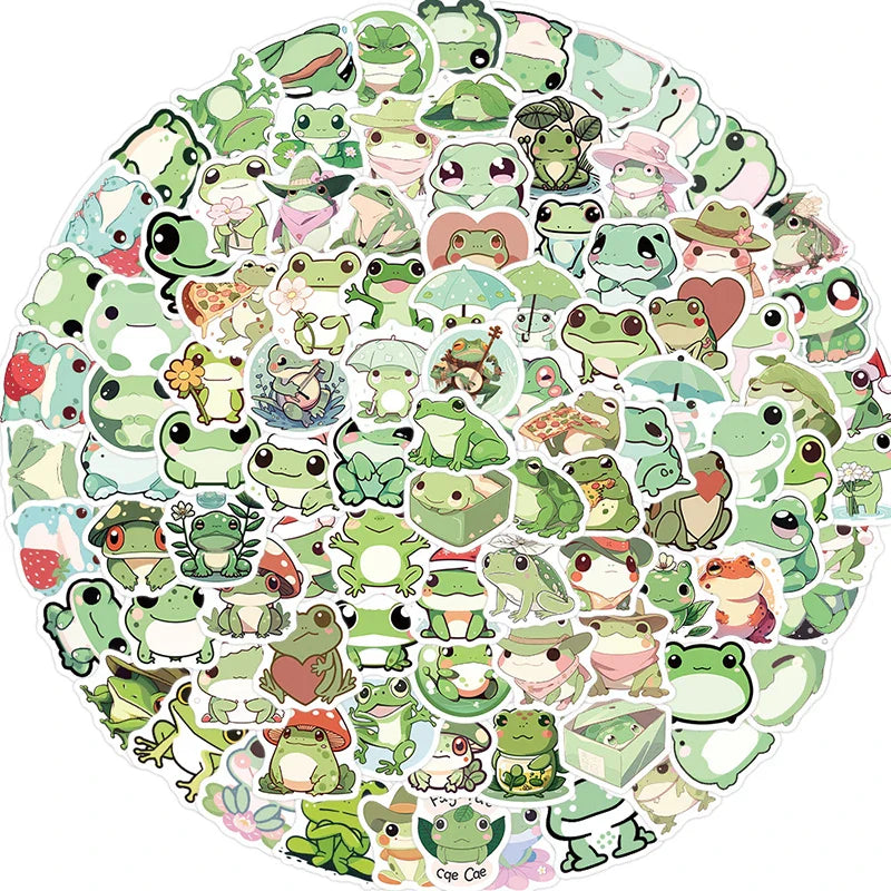 10/30/100PCS Cute Little Frog PVC Sticker Aesthetic Stationery School Supplies DIY Decoration Korean Scrapbooking for Kids (ONLINE ORDER ONLY)