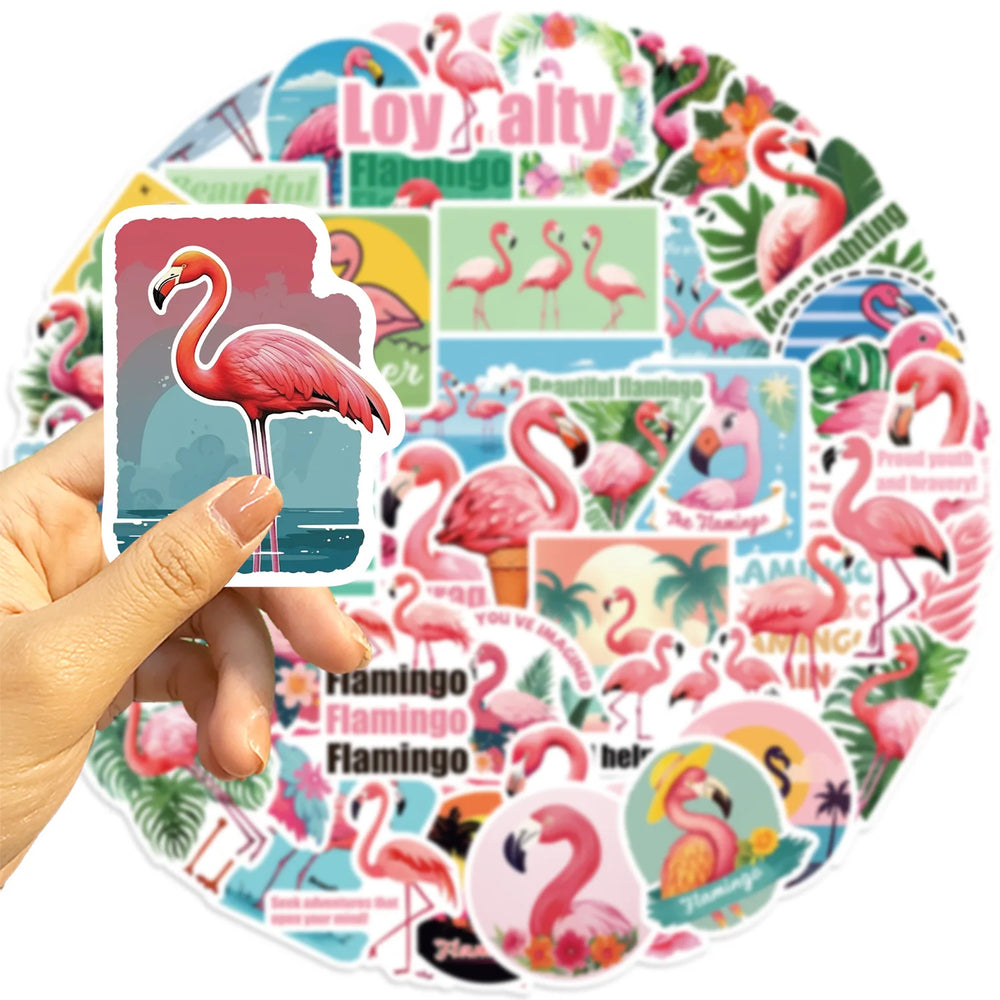 Flamingo Cartoon Stickers Pack - Funny Animal Decals for Luggage, Laptop, Phone, Guitar, Car, Bike, Skateboard, Kids Toy (Online Order Only)