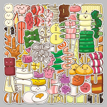 50pcs Cartoon Food Graffiti Stickers for Helmet, Wall, Desktop Decoration (Online Order Only)