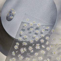 Cute Beige Yellow Pristine Fresh Daisy Flower 5D Shiny Soft Embossed Relief Charm Self Adhesive Nail Art Stickers Manicure Decal (ONLINE ORDER ONLY)