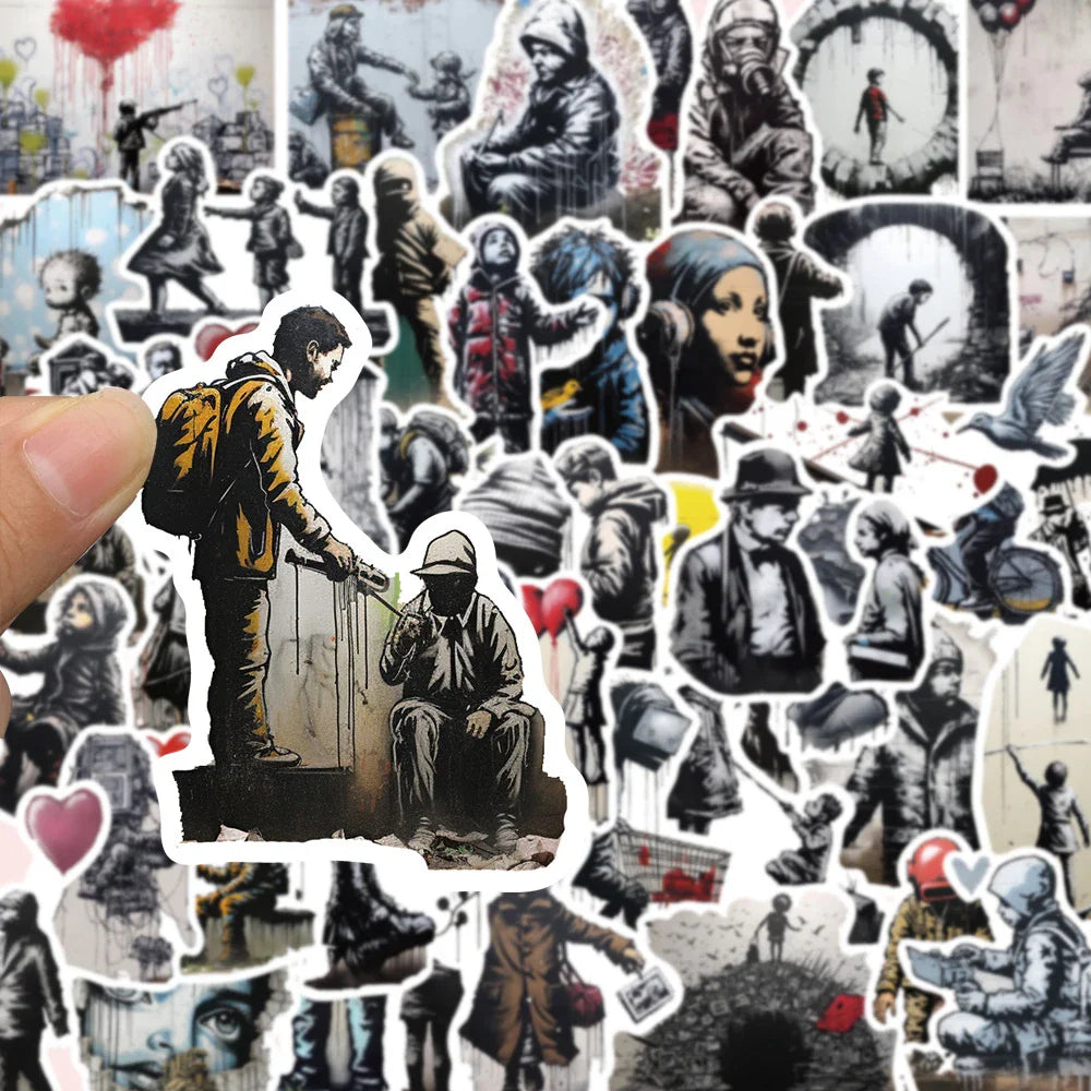 10/30/50pcs Cool Banksy Street Art Graffiti Stickers Cartoon Decals Laptop Scrapbook Phone Suitcase Car Waterproof Sticker Toys (ONLINE ORDER ONLY)