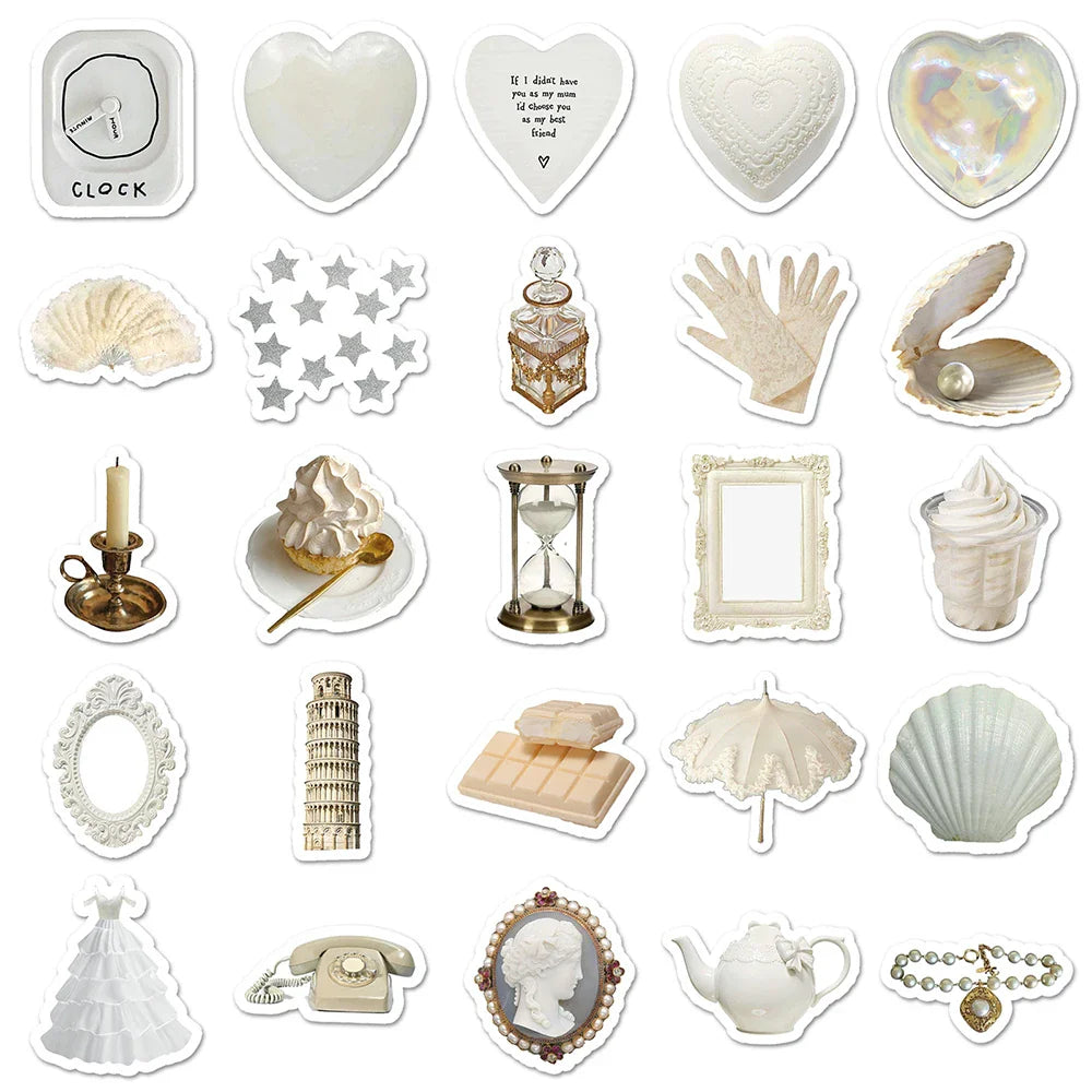 10/30/50PCS Cute White Stickers Aesthetic Ins Style Cartoon Graffiti Toys Waterproof Phone Notebook Bike Suitcase Fridge Decals (ONLINE ORDER ONLY)