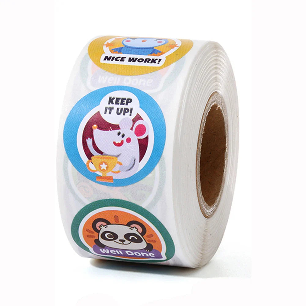 100-500 Pcs 1inch/2.5cm Animal Good Job Cool Stickers Roll for Envelope Praise Reward Student Work Label Stationery Seal Lable (ONLINE ORDER ONLY)