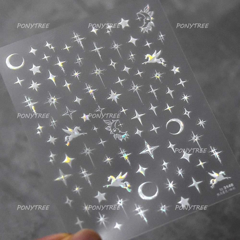 Irregular Stars Red Silver Five-pointed Star Meteor Shiny 5D Self Adhesive Nail Art Stickers Romantic Rhinestone Manicure Decals (ONLINE ORDER ONLY)