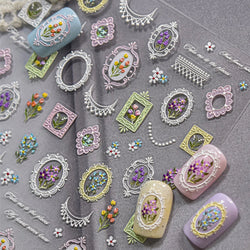 Retro European Flower Frame Gypsophila Bouquet Garden Charming Tulip Lavender Daisy Delicate Nail Art Stickers Manicure Decals (ONLINE ORDER ONLY)