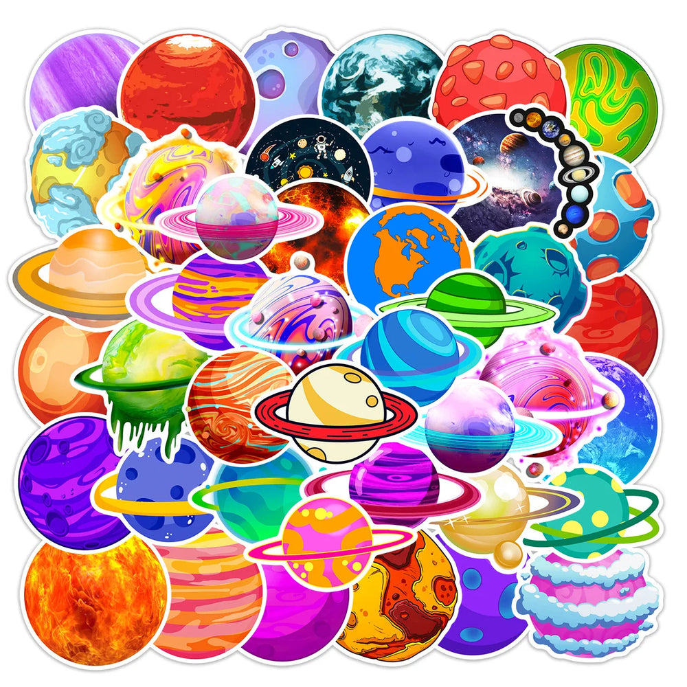 50Pcs Cartoon Space Planet Stickers for Helmet Wall DIY Decoration (ONLINE ORDER ONLY)