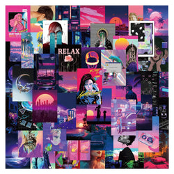Synthwave Vaporwave Stickers Pack - Waterproof Decals for Skateboard, Laptop, Phone, Motorcycle, Luggage (Online Order Only)
