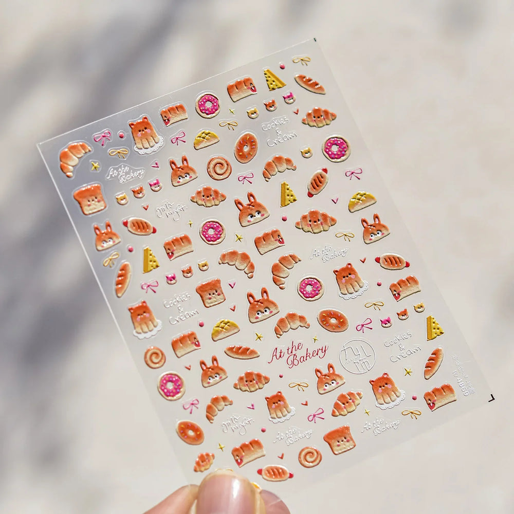 Cute Baking Cookies Bread Bread Cheese Pudding Chocolate Croissant Doughnut Adhesive Nail Art Decoration Sticker Manicure Decals (ONLINE ORDER ONLY)