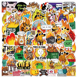 50pcs This Is Fine Cartoon Sticker Pack for Laptop, Phone, Scooter, Water Bottle, Suitcase, Stationery, Refrigerator (Online Order Only)