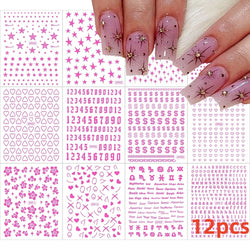 12pcs 3D Golden Glitter Heart Love Nail Stickers Valentine Self Adhesive Cute Cartoon Decal Geometry Slider Manicure Decoration* (ONLINE ORDER ONLY)