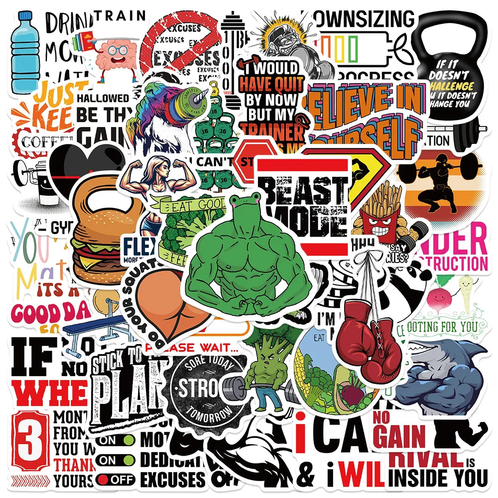 50PCS Fitness Motivation Beast Mode Stickers for Helmet, Motorcycle, Car, Bicycle (Online Order Only)