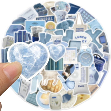 10/30/60PCS Cute Blue INS Sticker Aesthetic Sketchbook PVC Laptop Diary Decoration Scrapbooking School Stationery Supply for Kid (ONLINE ORDER ONLY)