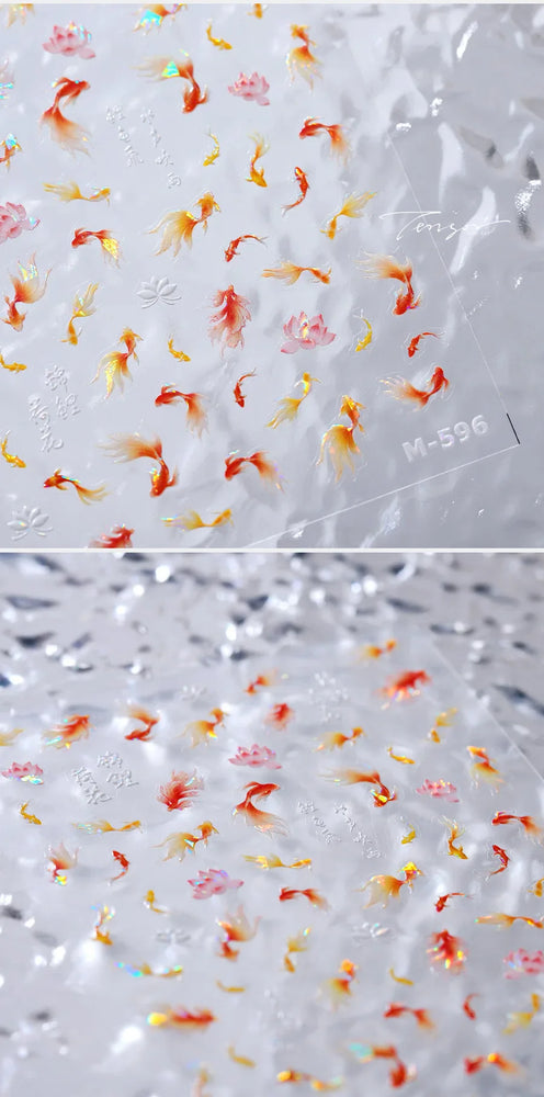 Pink Lotus Flower Red Gold Koi Carp Fish Tail Fancy Carp Self Adhesive Nail Art Decorations Stickers Manicure Decals Wholesale (ONLINE ORDER ONLY)