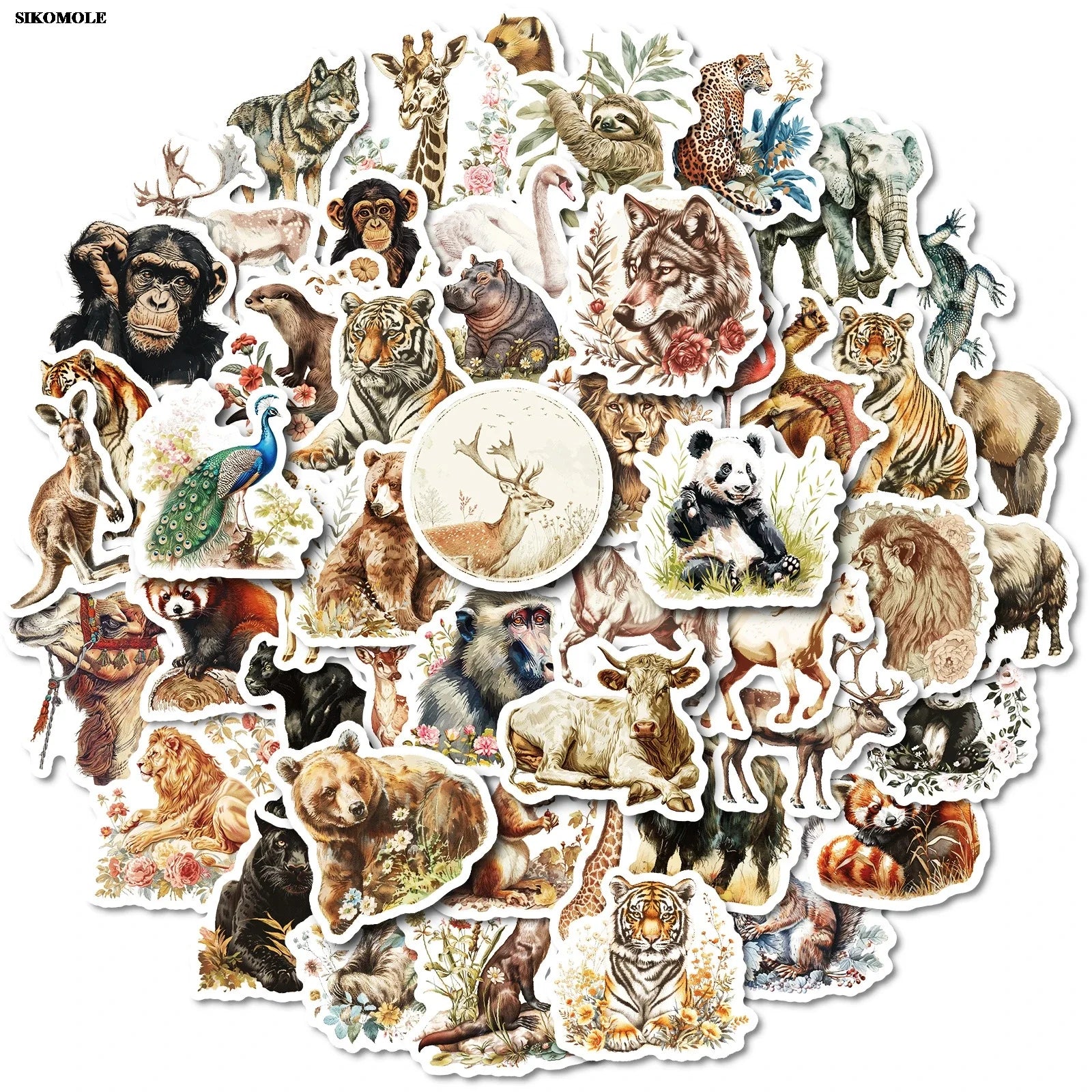 Retro Watercolor Animal Stickers for Kids - DIY Motorcycle, Notebook, Laptop, Skateboard Decor (ONLINE ORDER ONLY)