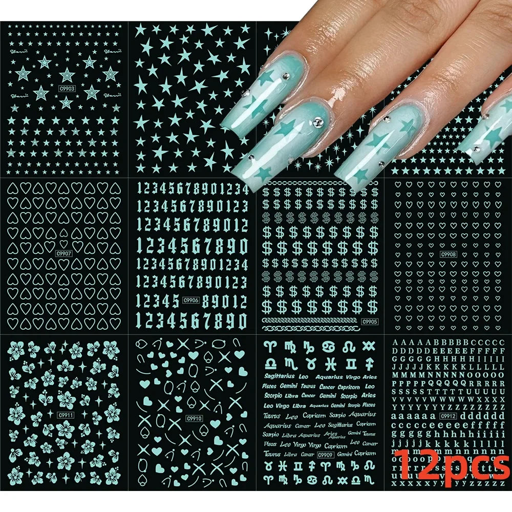 12 Sheets Valentines Nail Stickers Red Heart Nail Art Sticker Decal Solid Hollow Heart 3D Self-Adhesive Design Nail Art Supplies (ONLINE ORDER ONLY)