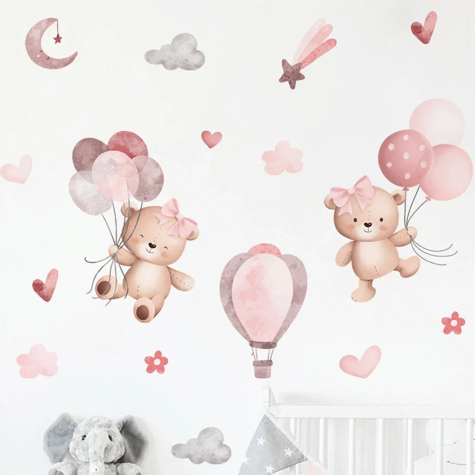 Pink Cartoon Bear Wall Stickers for Kids Nursery Room Decor (ONLINE ORDER ONLY)